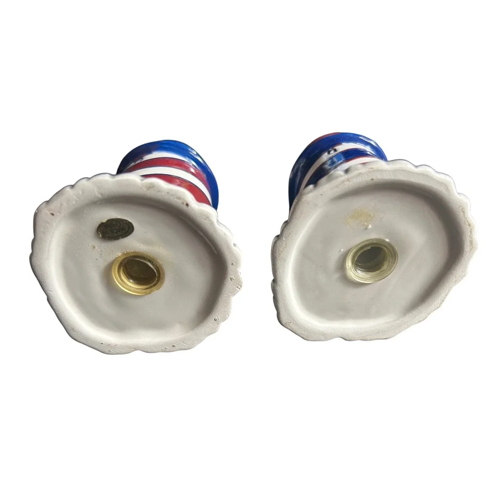 Nautical‎ Lighthouse Salt Pepper Shakers Red Blue White Ceramic Coastal Decor
